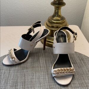 Coach Women's Leather Heeled Sandals with Gold Chain